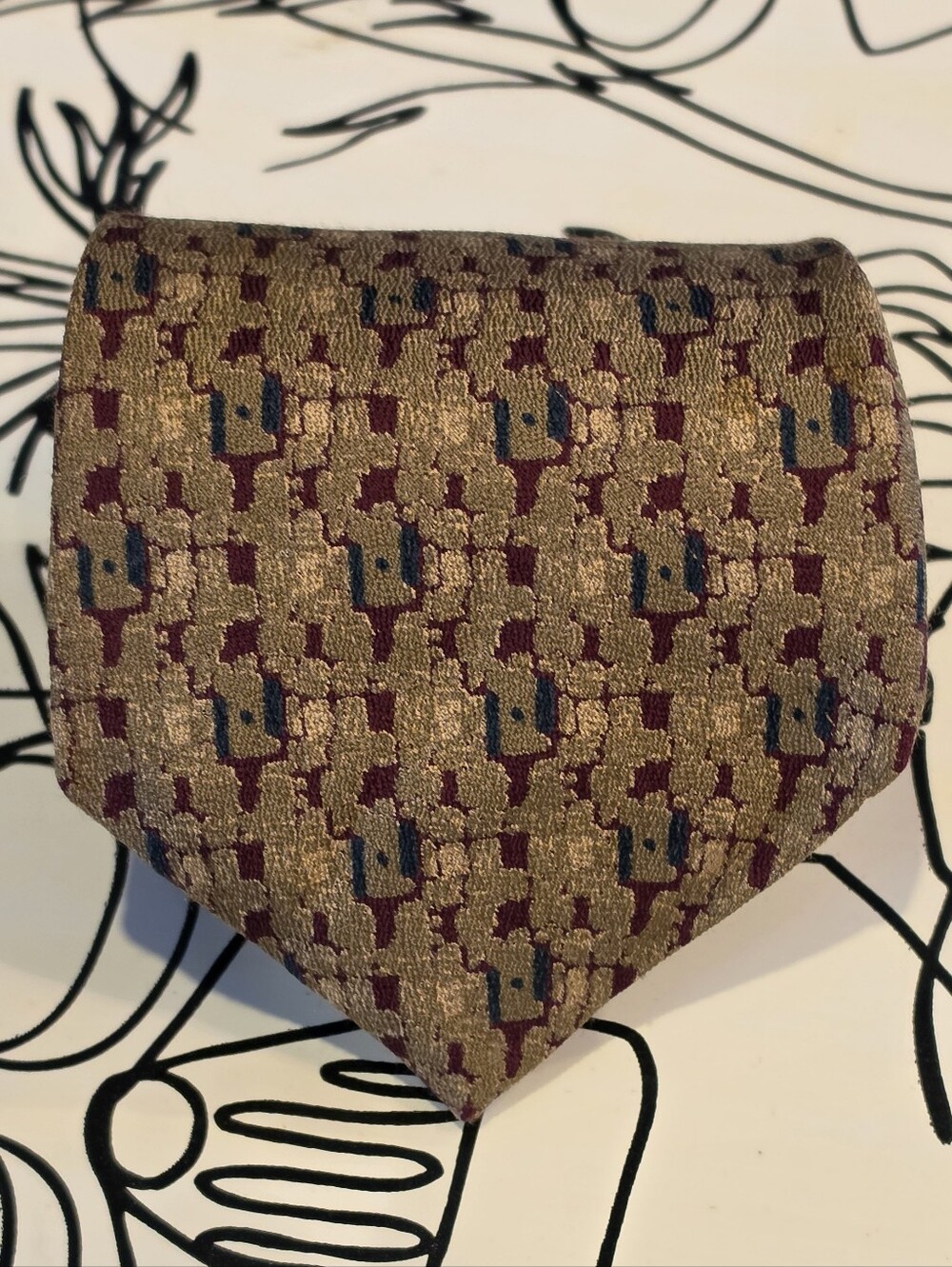 Sepia Vintage 100% Silk Tie Gold Brown Geometric Woven Retro Abstract 57x3.75